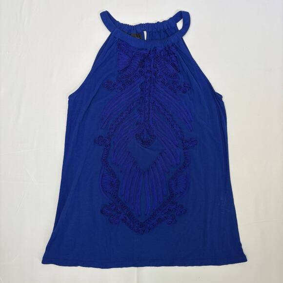 INC International Concepts Blue with black floral embroidery tank top Medium - Picture 1 of 5
